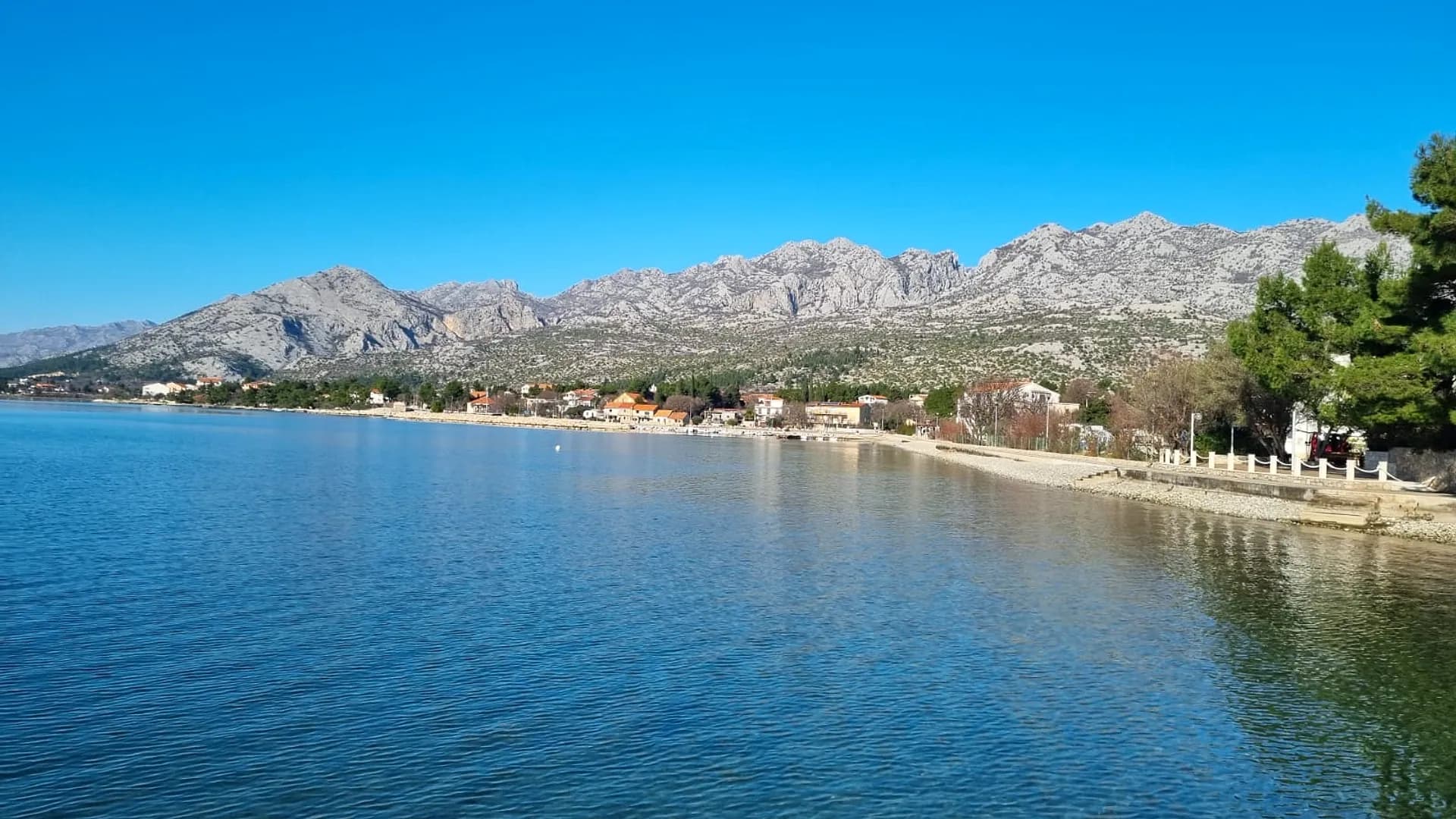Beach and Velebit mountain view near Seline